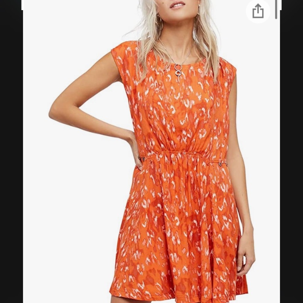 Free People Backless Fake Love Animal Print Gathered Mini Dress